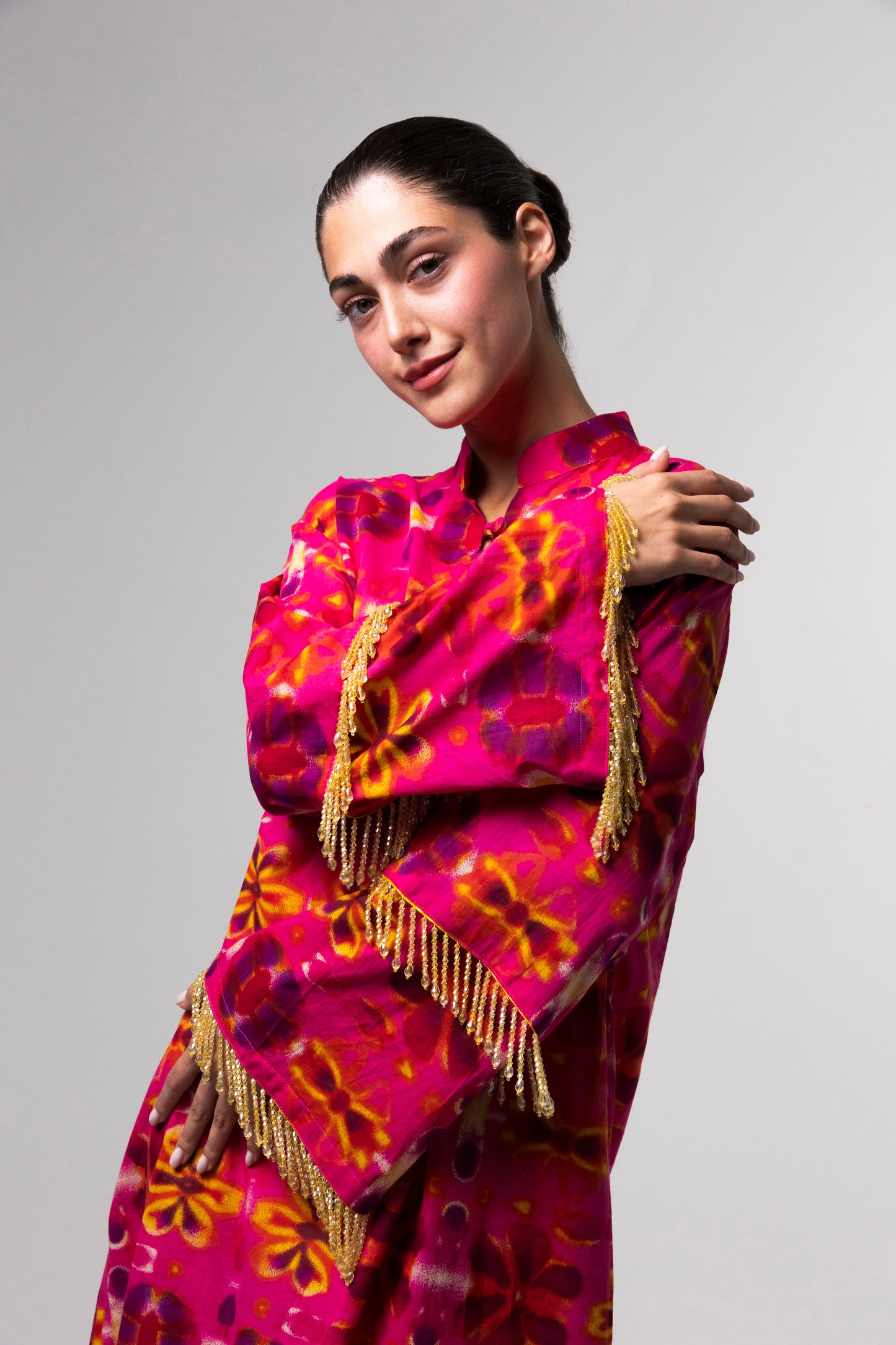 Printed Long Kaftan - Pink