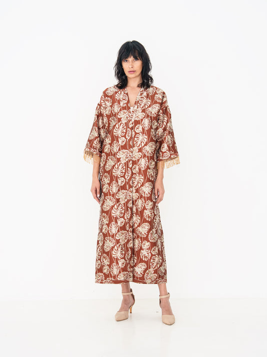 Reversible Abaya - Deep Red & Gold