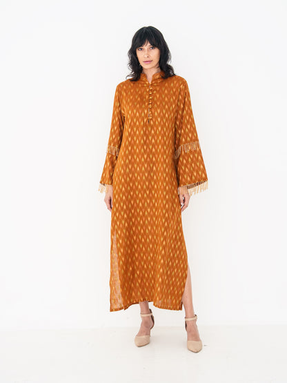 Printed Long Kaftan - Burnt Orange