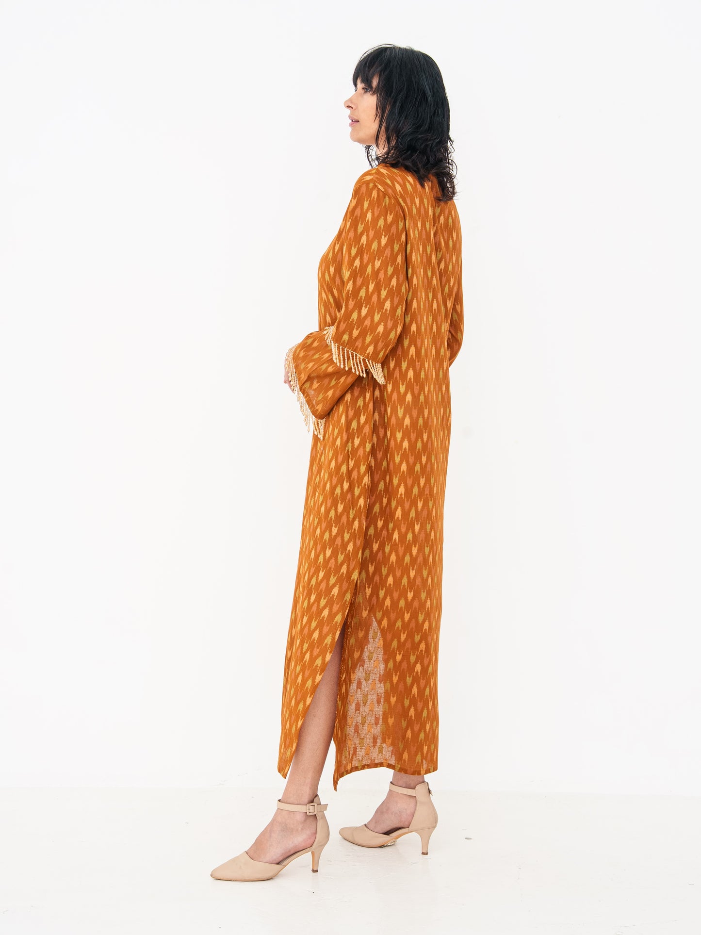 Printed Long Kaftan - Burnt Orange
