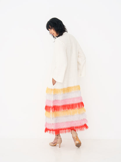 Linen Long Kaftan - Multicolor Fringe