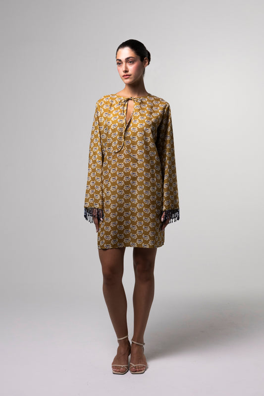 Printed Mini Kaftan - Mustard Yellow