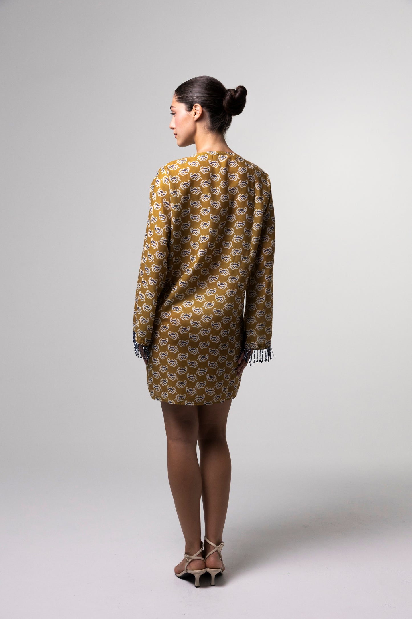 Printed Mini Kaftan - Mustard Yellow