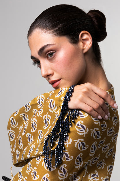 Printed Mini Kaftan - Mustard Yellow