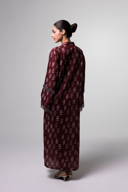 Printed Long Kaftan - Burgundy