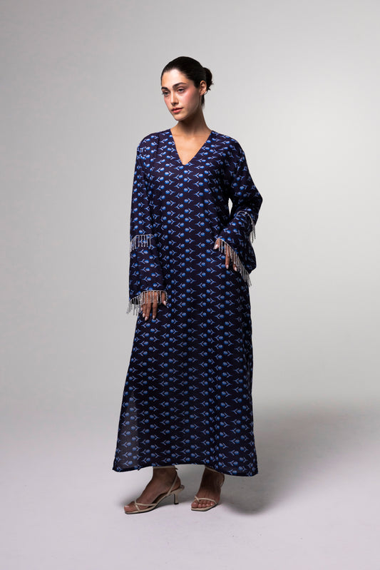 Printed Long Kaftan - Blue