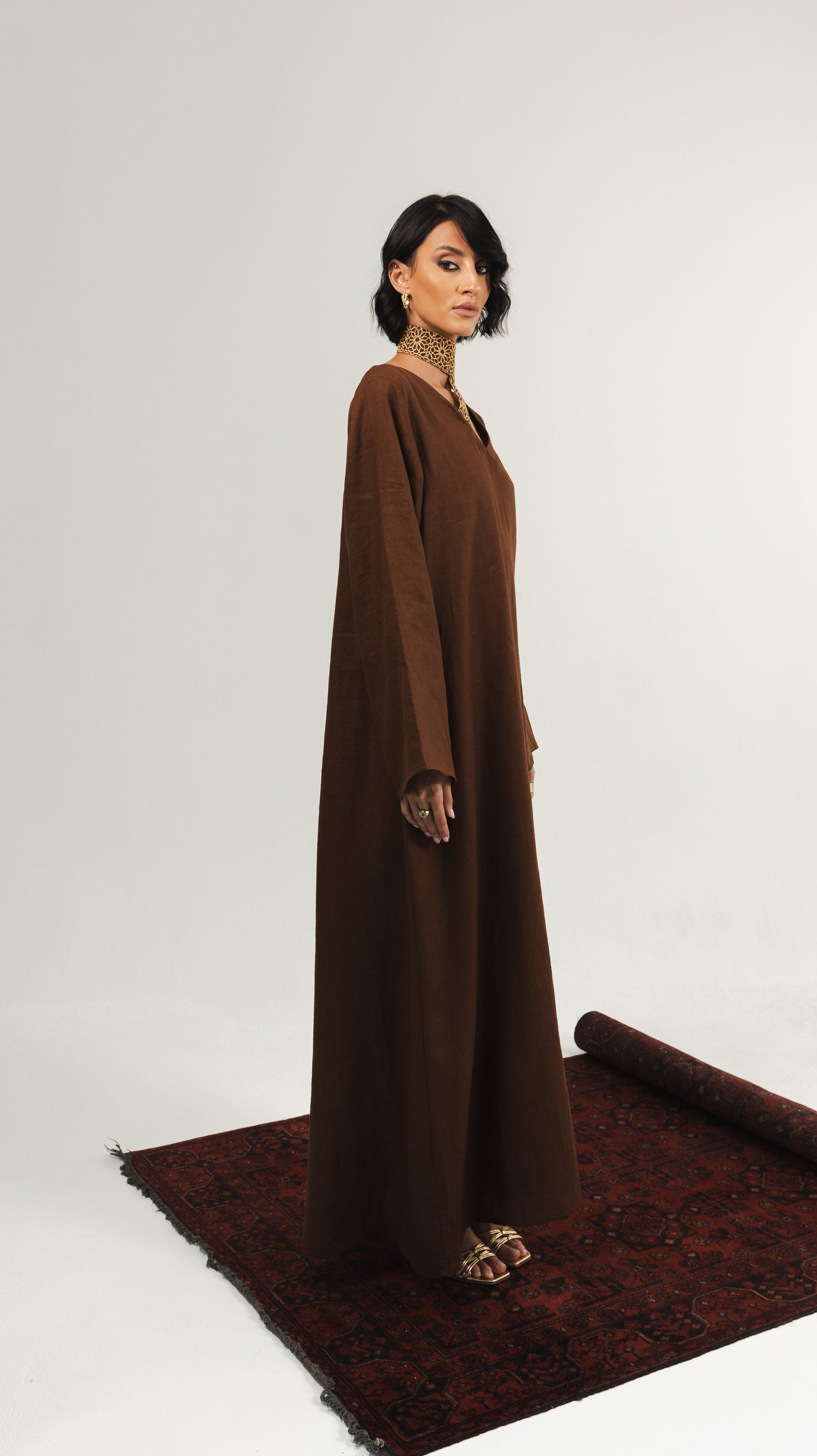 Linen Long Kaftan - Brown