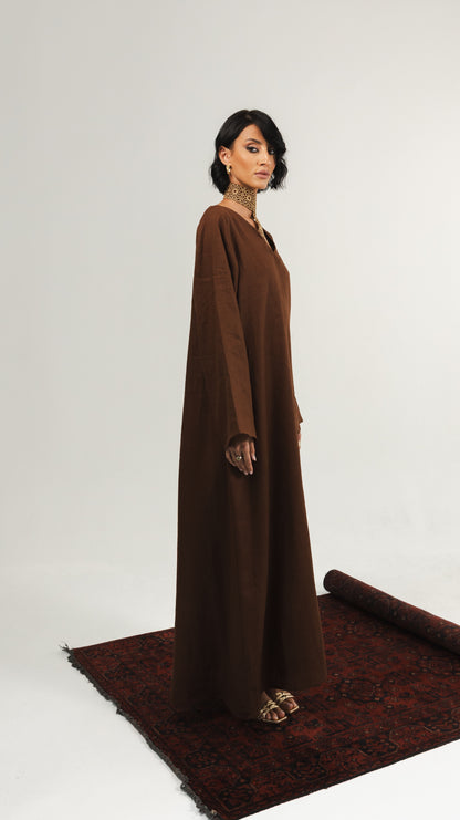 Linen Long Kaftan - Brown