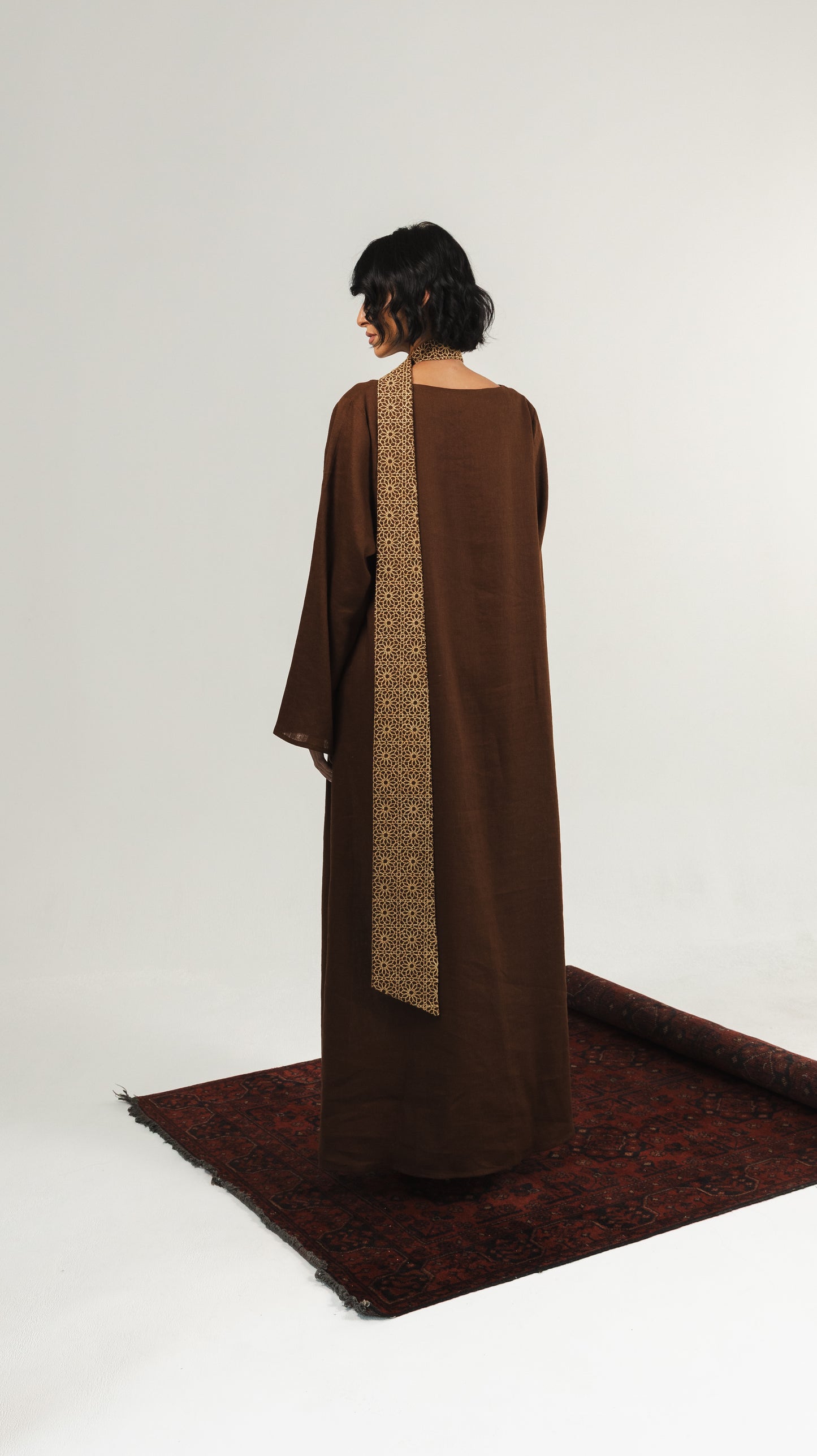 Linen Long Kaftan - Brown