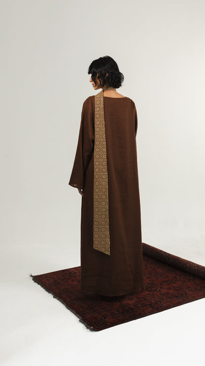 Linen Long Kaftan - Brown