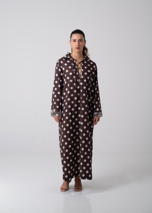 Long Printed Kaftan - Polka Dot