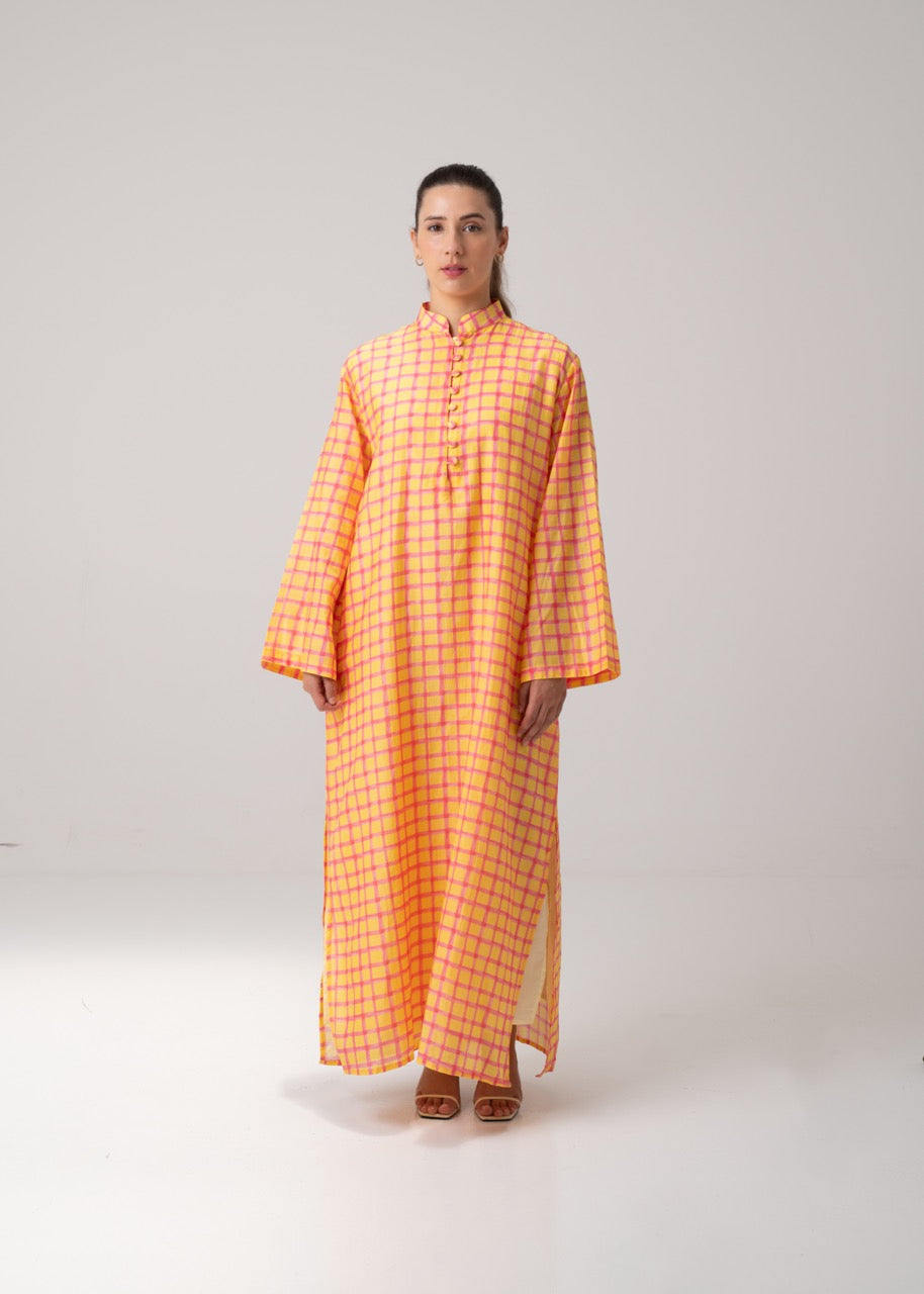 Long Printed Kaftan - Checkered