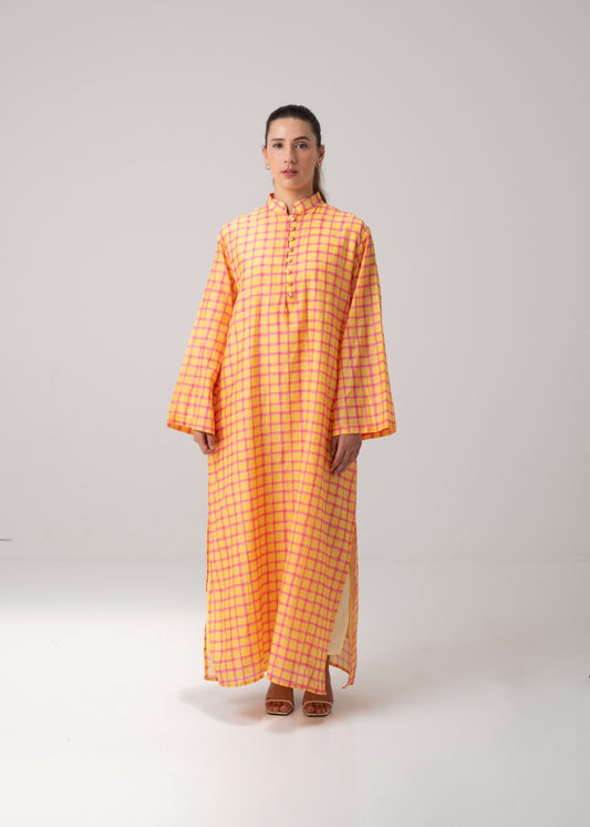 Long Printed Kaftan - Checkered