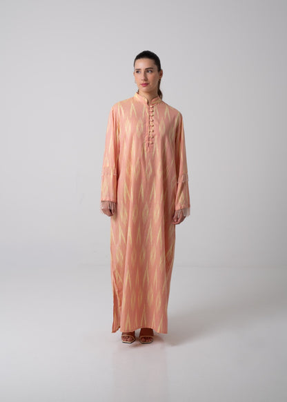 Long Printed Kaftan - Blush Peach & Yellow