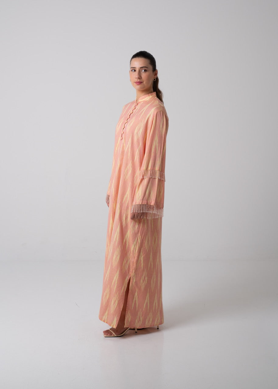 Long Printed Kaftan - Blush Peach & Yellow