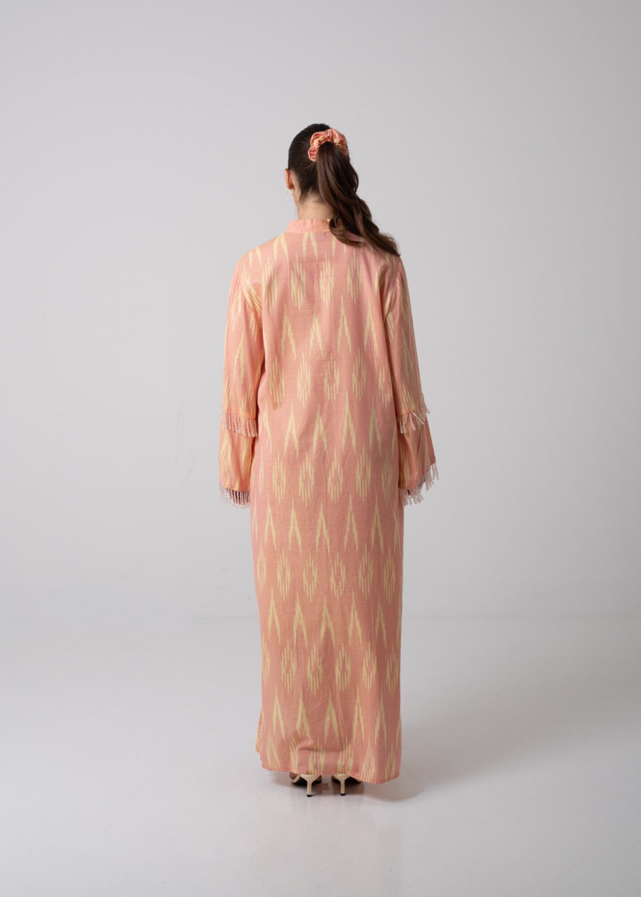 Long Printed Kaftan - Blush Peach & Yellow