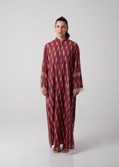 Long Printed Kaftan - Mulberry & Pink