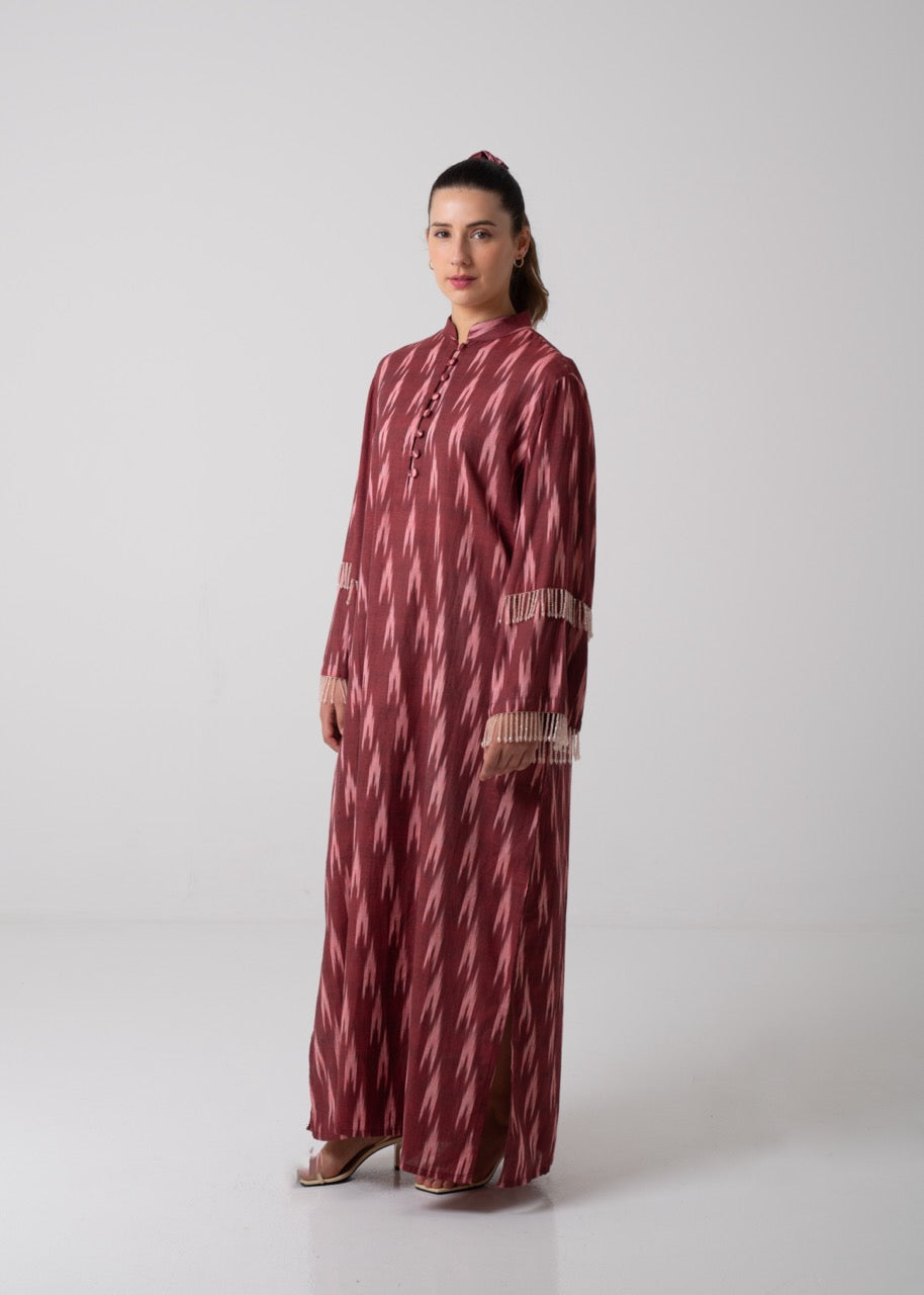 Long Printed Kaftan - Mulberry & Pink