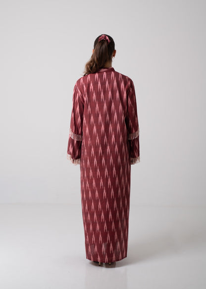 Long Printed Kaftan - Mulberry & Pink